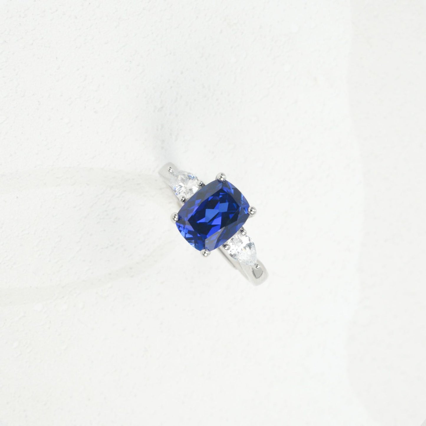 S925 Sterling Silver Lab Gemstone Cushion Adjustable Open Ring, Premium for Women - Photo 4