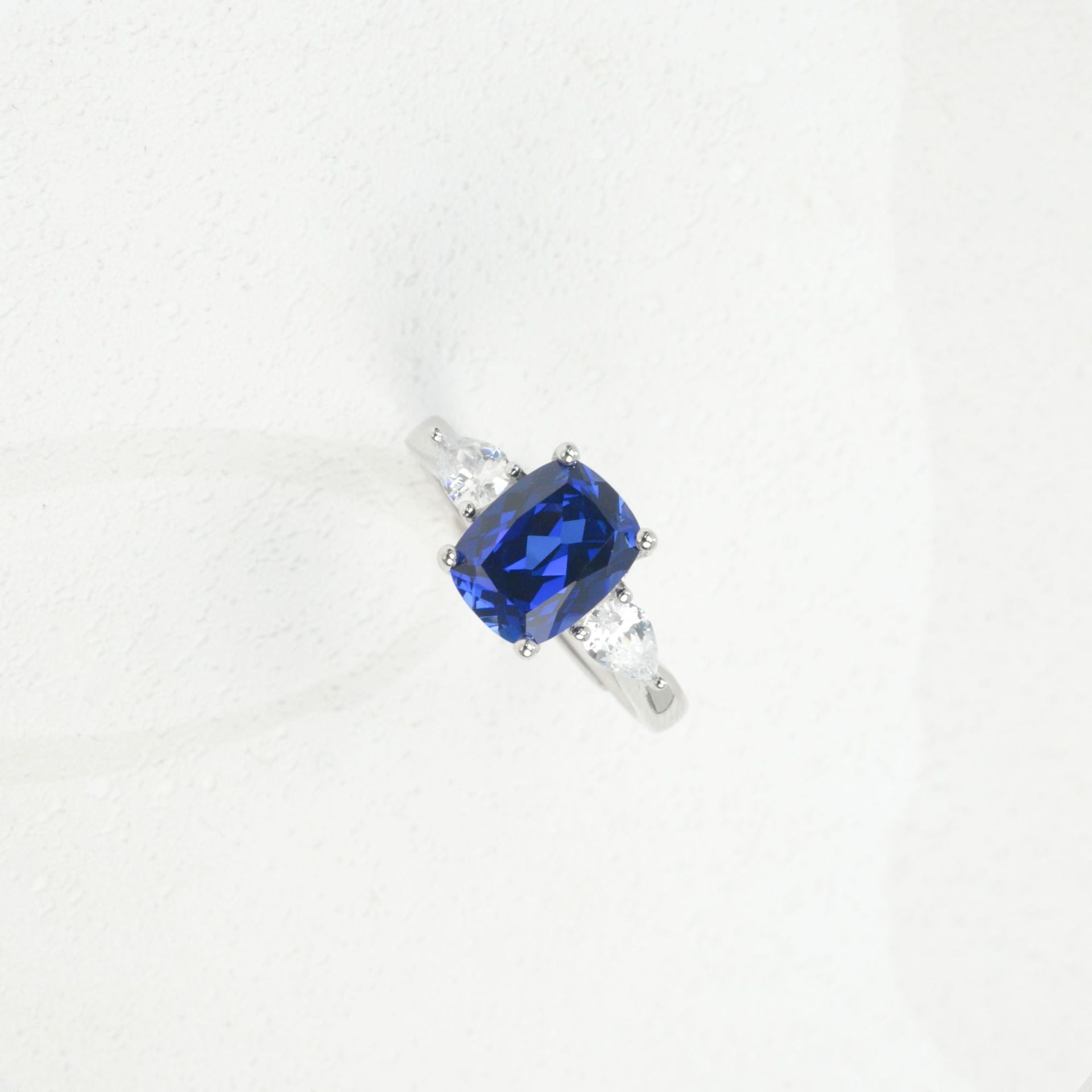 S925 Sterling Silver Lab Gemstone Cushion Adjustable Open Ring, Premium for Women - Photo 4