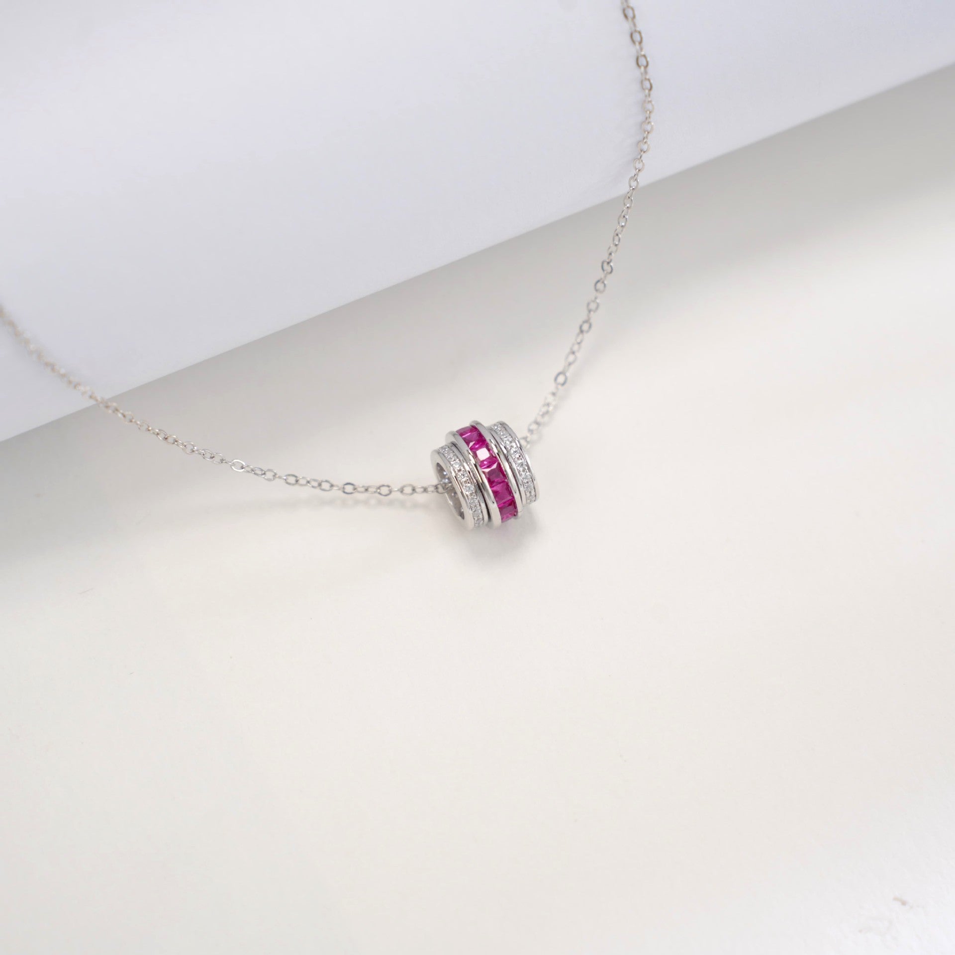 S925 Silver Lab Ruby Tube Pendant Necklace, Gemstone Versatile - Photo 6