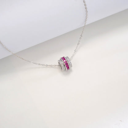 S925 Silver Lab Ruby Tube Pendant Necklace, Gemstone Versatile - Photo 6