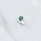 S925 Silver Oval Emerald Open Ring, Classic Halo Design - Photo 4