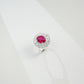 S925 Sterling Silver Lab Ruby Ring, Open Oval Halo - Photo 4