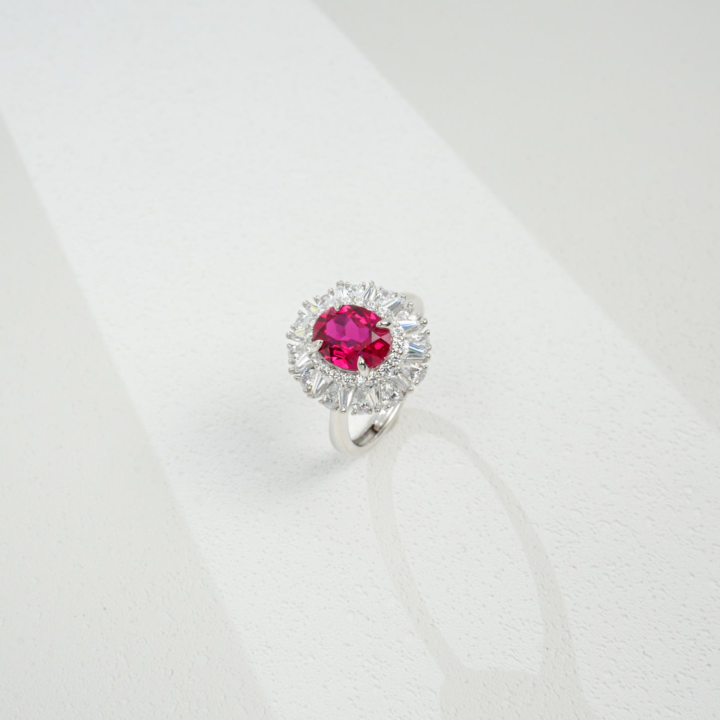 S925 Sterling Silver Lab Ruby Ring, Open Oval Halo - Photo 4