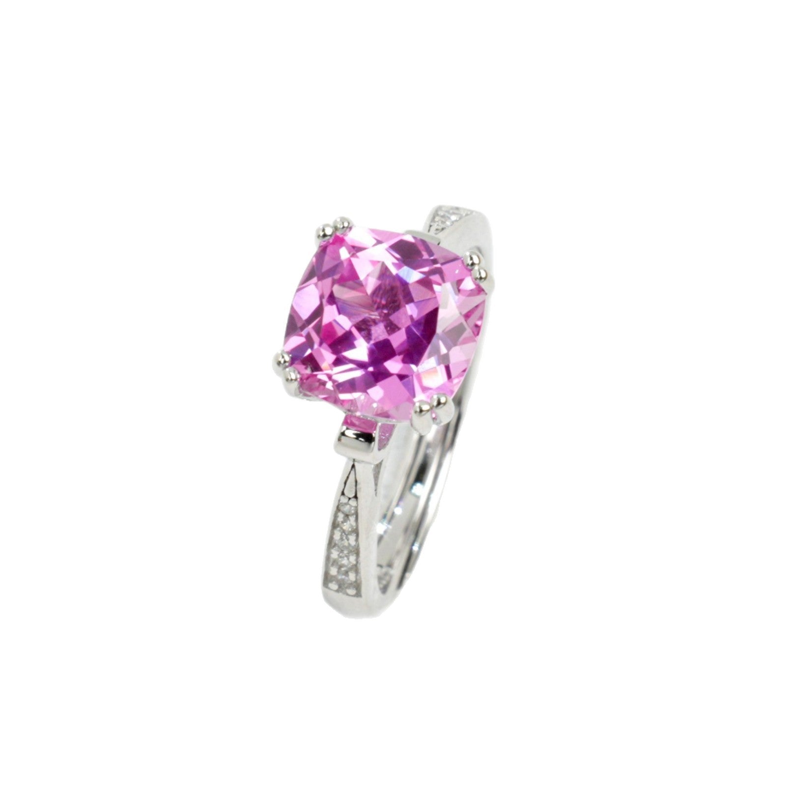925 Sterling Silver Lab Padparadscha Cushion Pink Diamond Open Ring, Versatile for Women - Photo 5