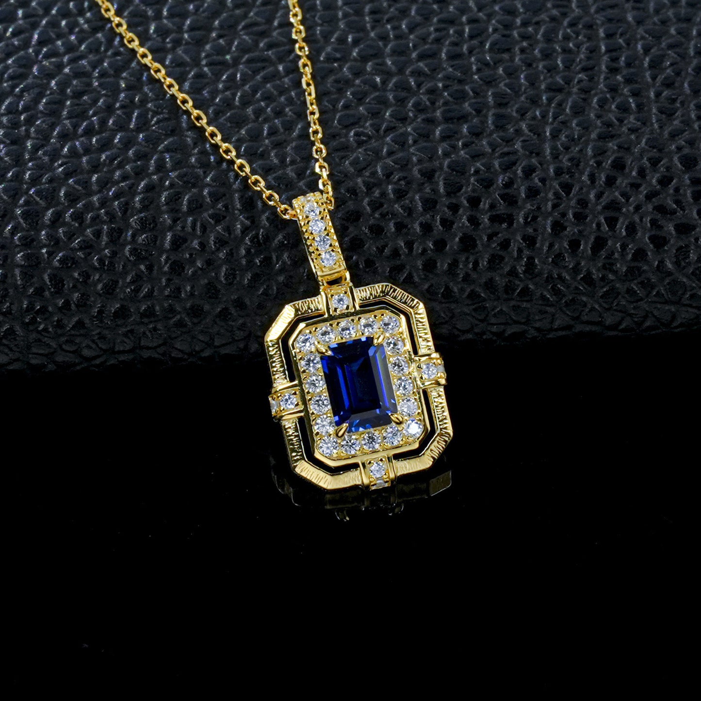 S925 Silver Vintage Palace Lab Sapphire Square Plate Necklace Full Diamond Halo, Women's Gift - Photo 2