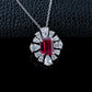 Flower Halo Pendant S925 Silver Pigeon Blood Ruby Centre Teardrop Stone Radiant Prong, Evening Gift - Photo 2