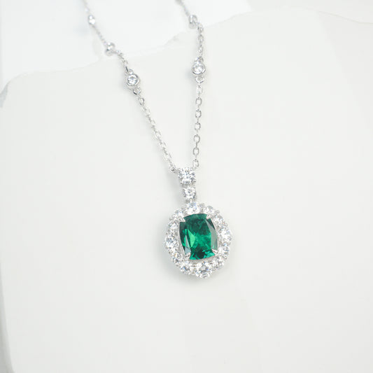 S925 Silver Lab Emerald Necklace Princess Style Premium - Photo 3