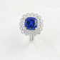 S925 Sterling Silver Lab Sapphire Cushion Halo Ring, Valentine Birthday Gift for Girlfriend - Photo 1