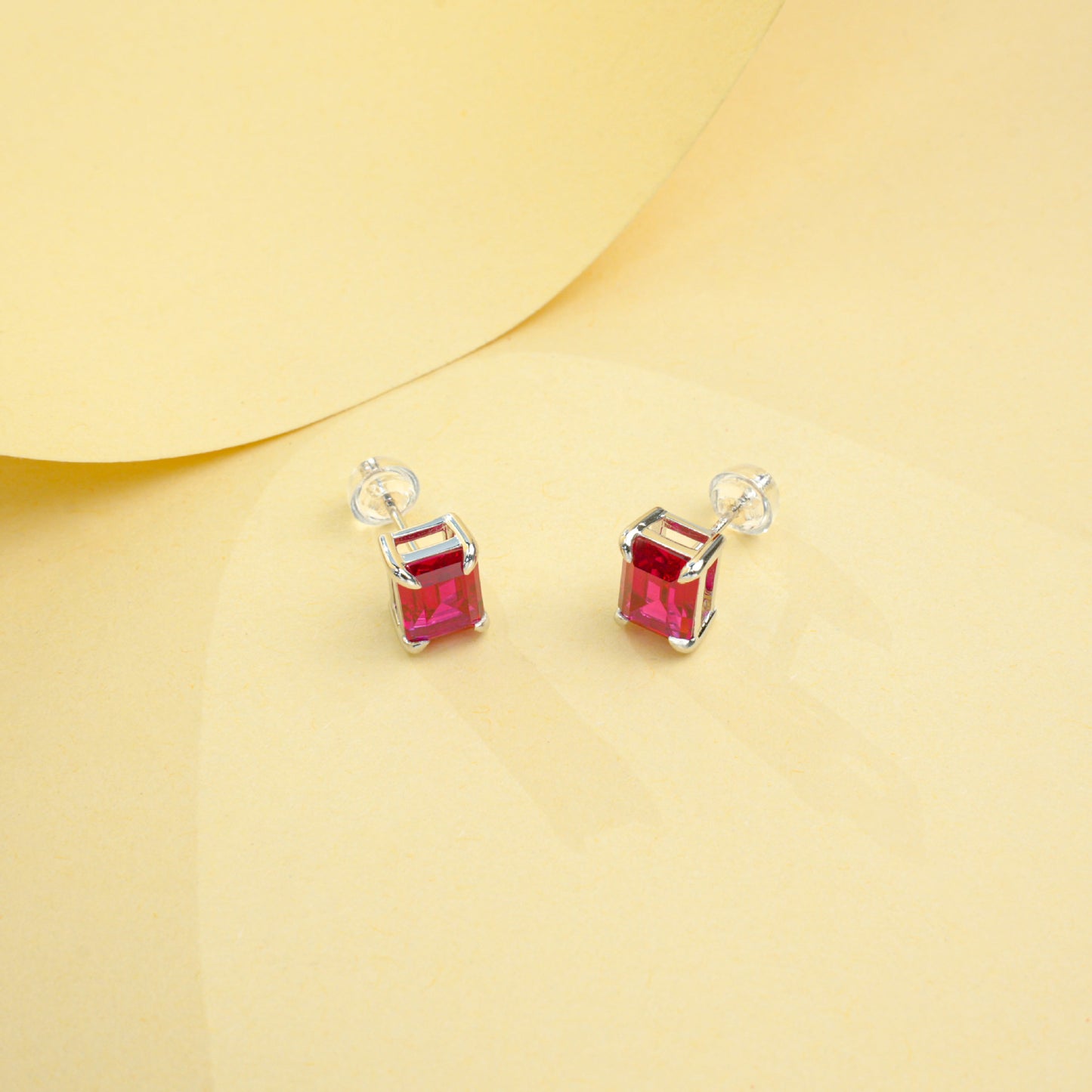 925 Sterling Silver Lab Ruby Earrings, Minimalist Elegant for Women - Photo 3