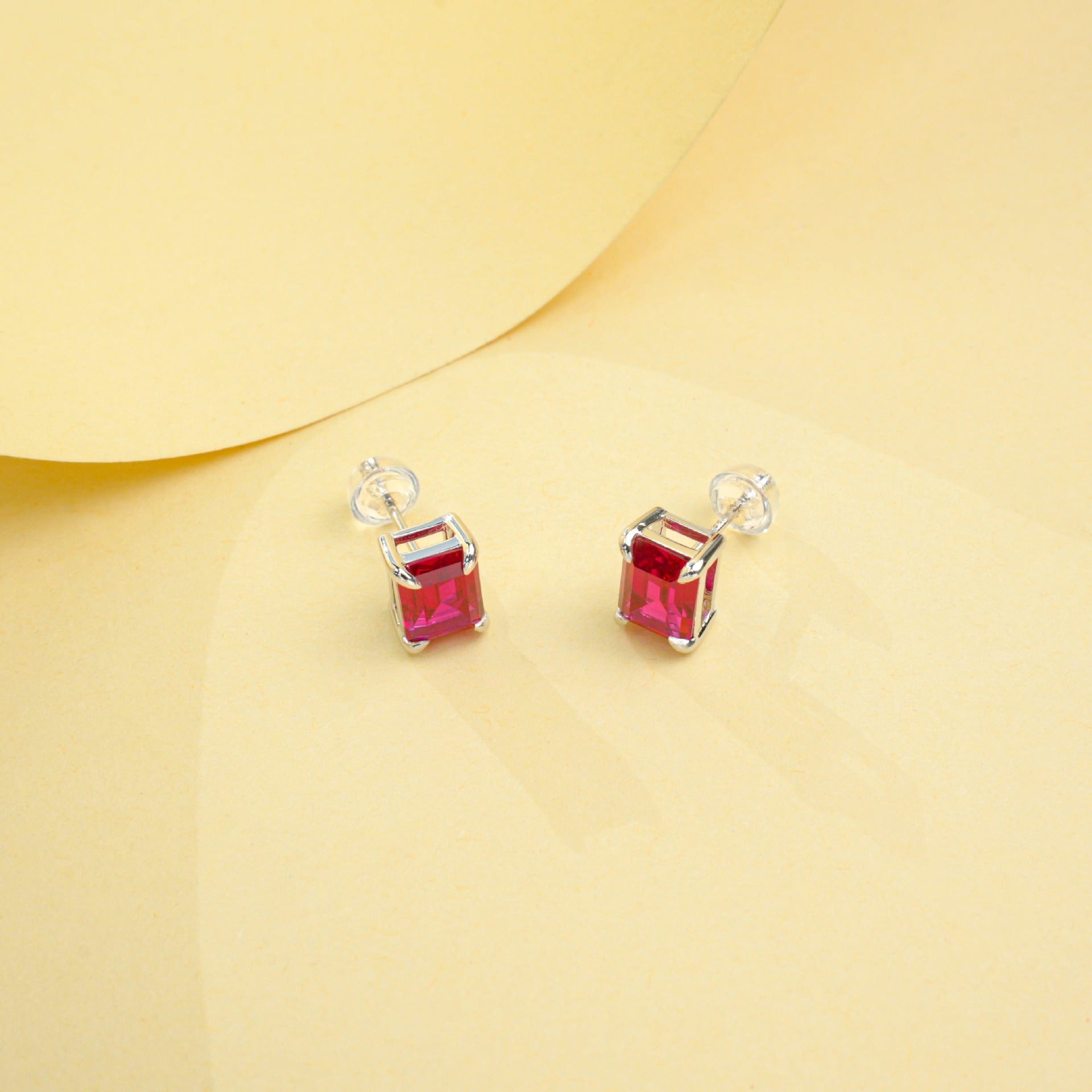 925 Sterling Silver Lab Ruby Earrings, Minimalist Elegant for Women - Photo 3