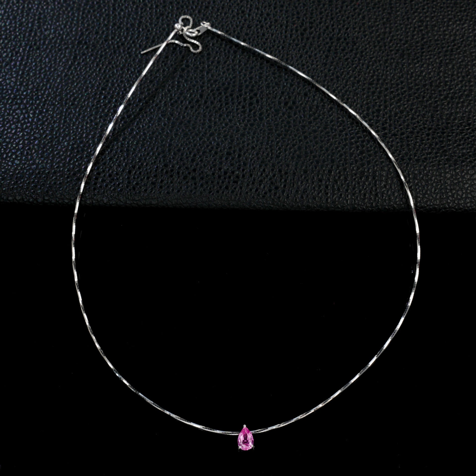 925 Sterling Silver Lab Padparadscha Teardrop Snake Chain Necklace, Premium Versatile - Photo 2
