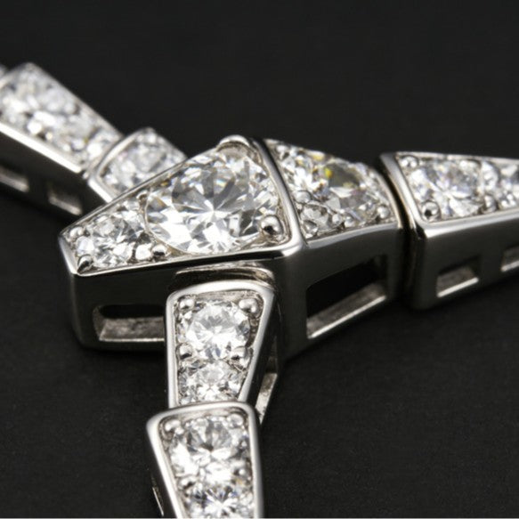 S925 Sterling Silver Y-Shape Pave Snake Chain Choker Necklace, Premium - Photo 3
