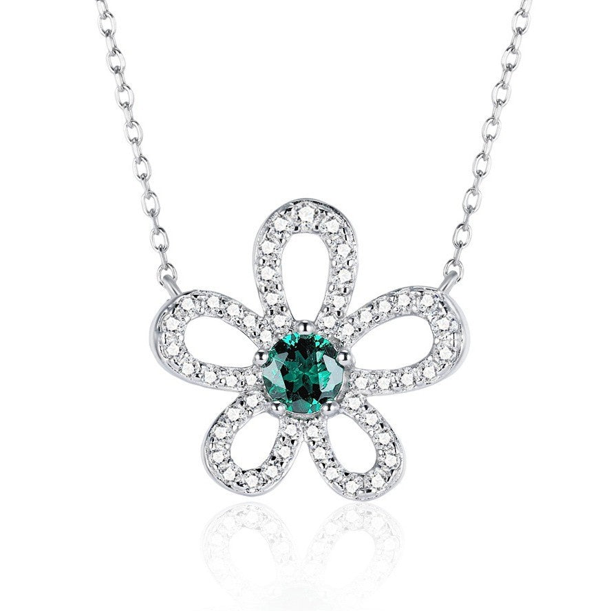 S925 Silver Necklace Emerald Pendant Diamond Chain, Sparkling Holiday Gift - Photo 2