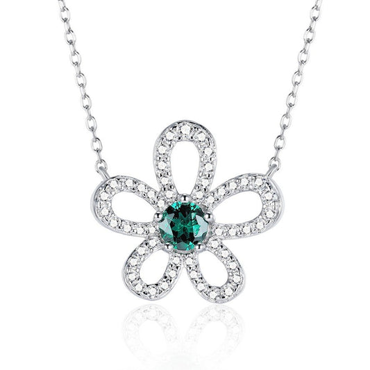 S925 Silver Necklace Emerald Pendant Diamond Chain, Sparkling Holiday Gift - Photo 2