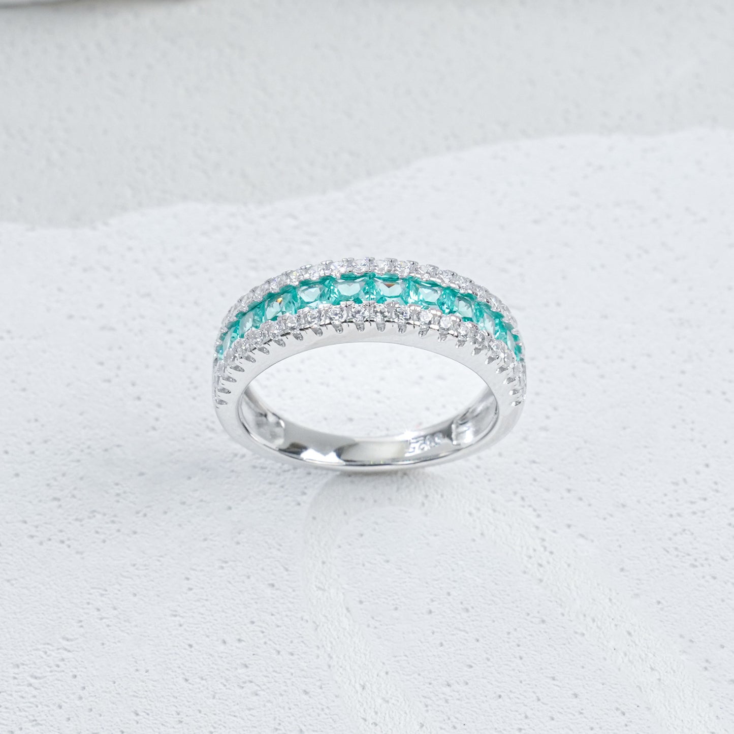 S925 Silver Emerald Eternity Band Square Diamond, Versatile Ring - Photo 6