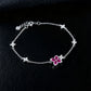 S925 Silver Four-Leaf Clover Lab Ruby Bracelet, Full Diamond Flower - Photo 3