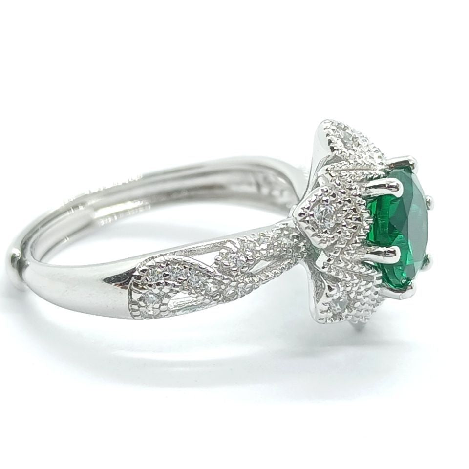Lab Emerald 925 Silver Ring for Women, Luxurious Premium Vintage - Photo 4
