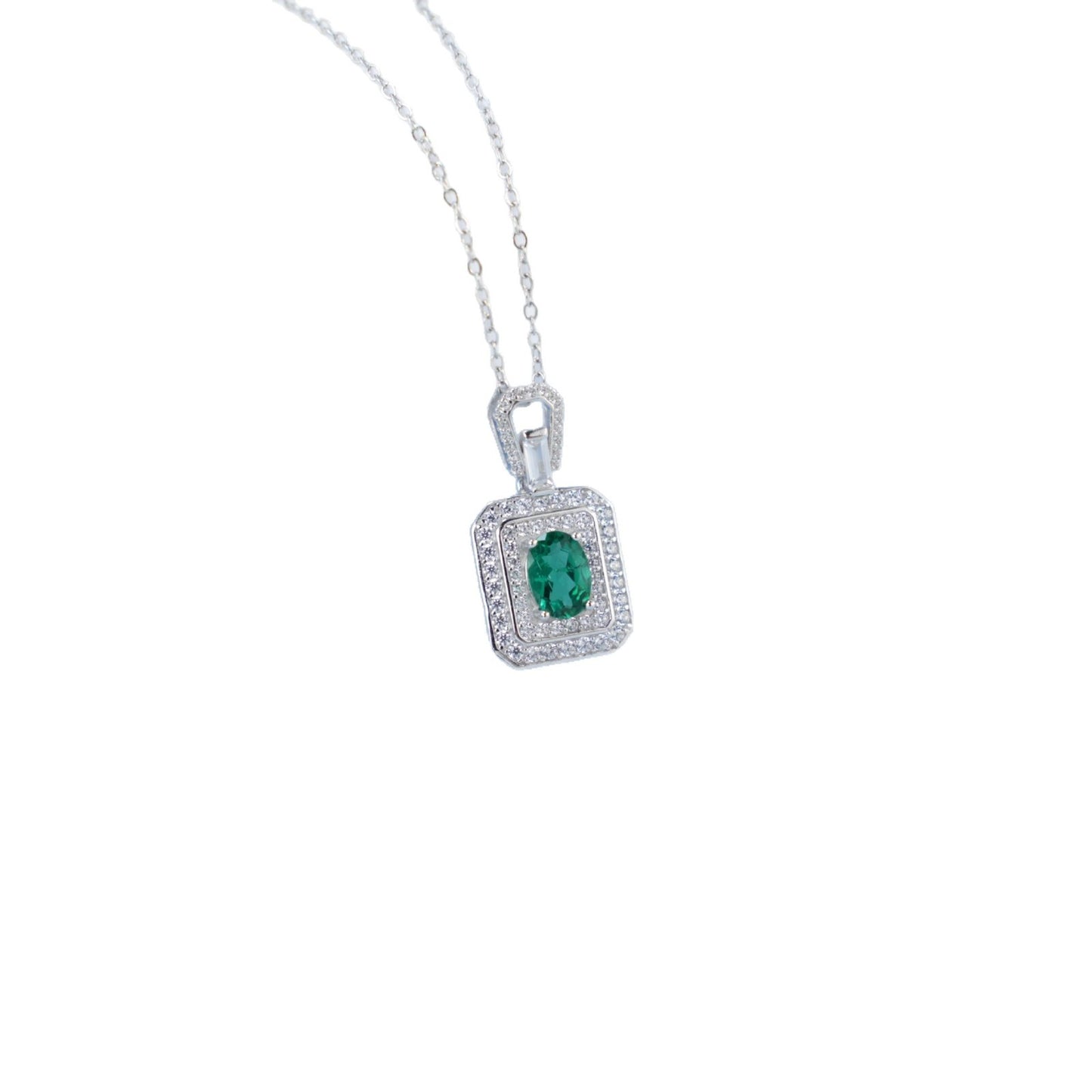 925 Sterling Silver Lab Emerald Necklace, Classic Fresh Vintage - Photo 5
