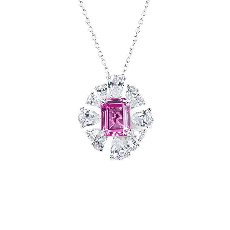 S925 Silver Lab Pink Sapphire Blooming Flower Wrap Necklace, Holiday Simple Bold - Photo 5