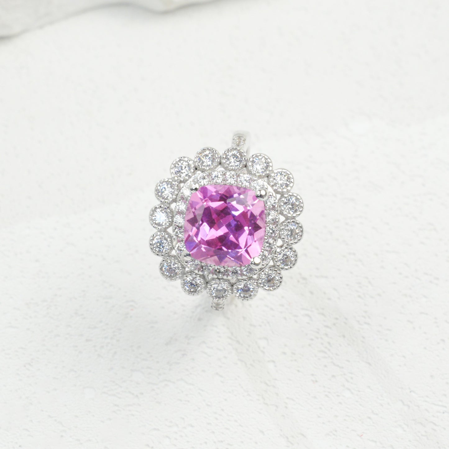 S925 Sterling Silver Lab Padparadscha Sparkly Pave Ring, Elegant for Women - Photo 2