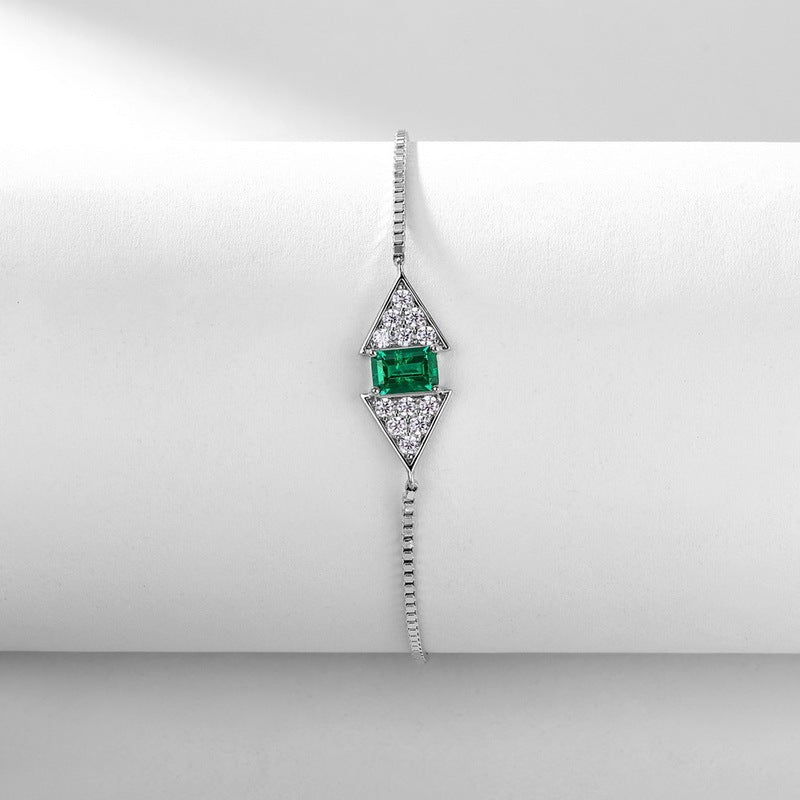 S925 Sterling Silver Lab Emerald Bracelet, Diamond Premium - Photo 3
