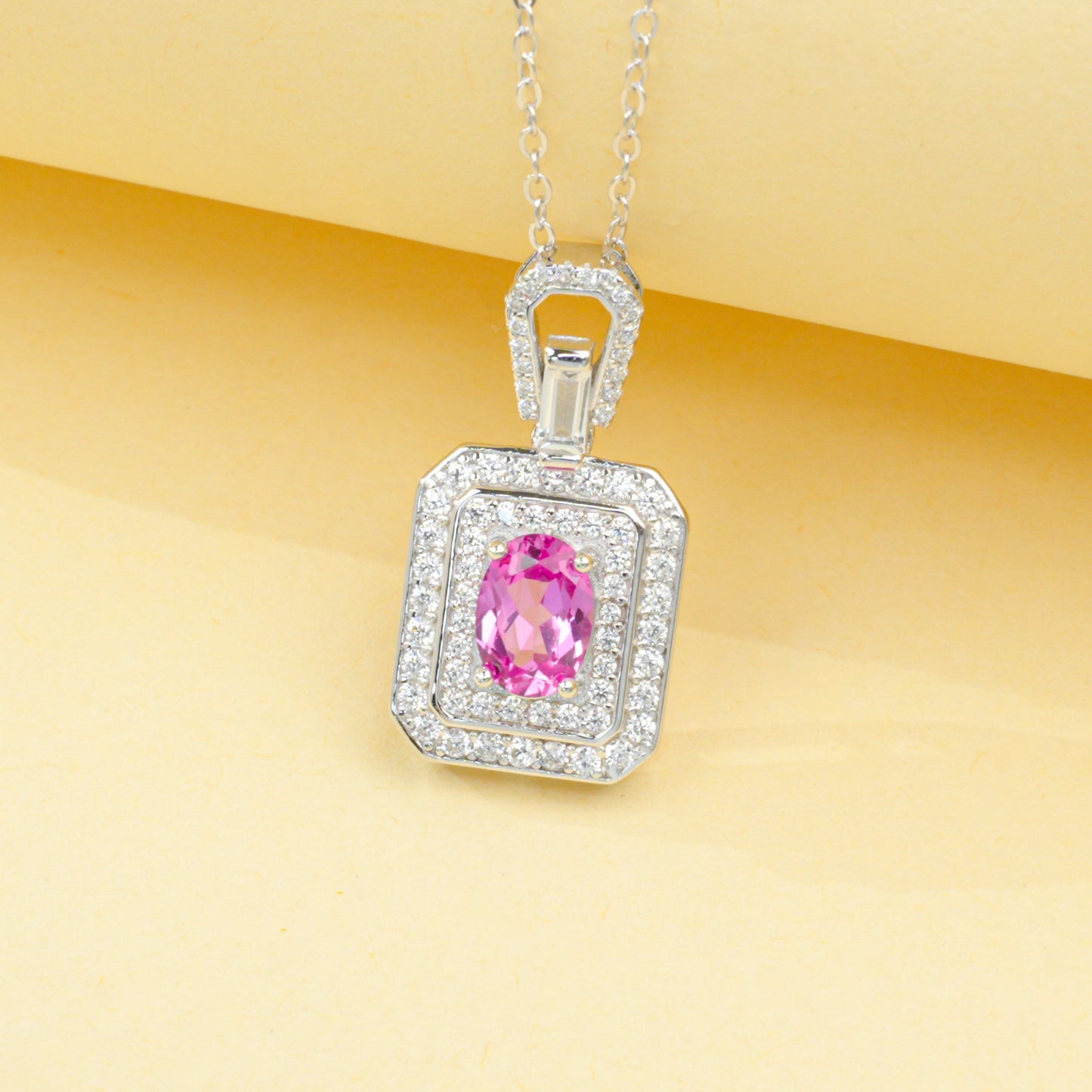 925 Sterling Silver Lab Paraiba Necklace, Vintage Rectangular for Women - Photo 2
