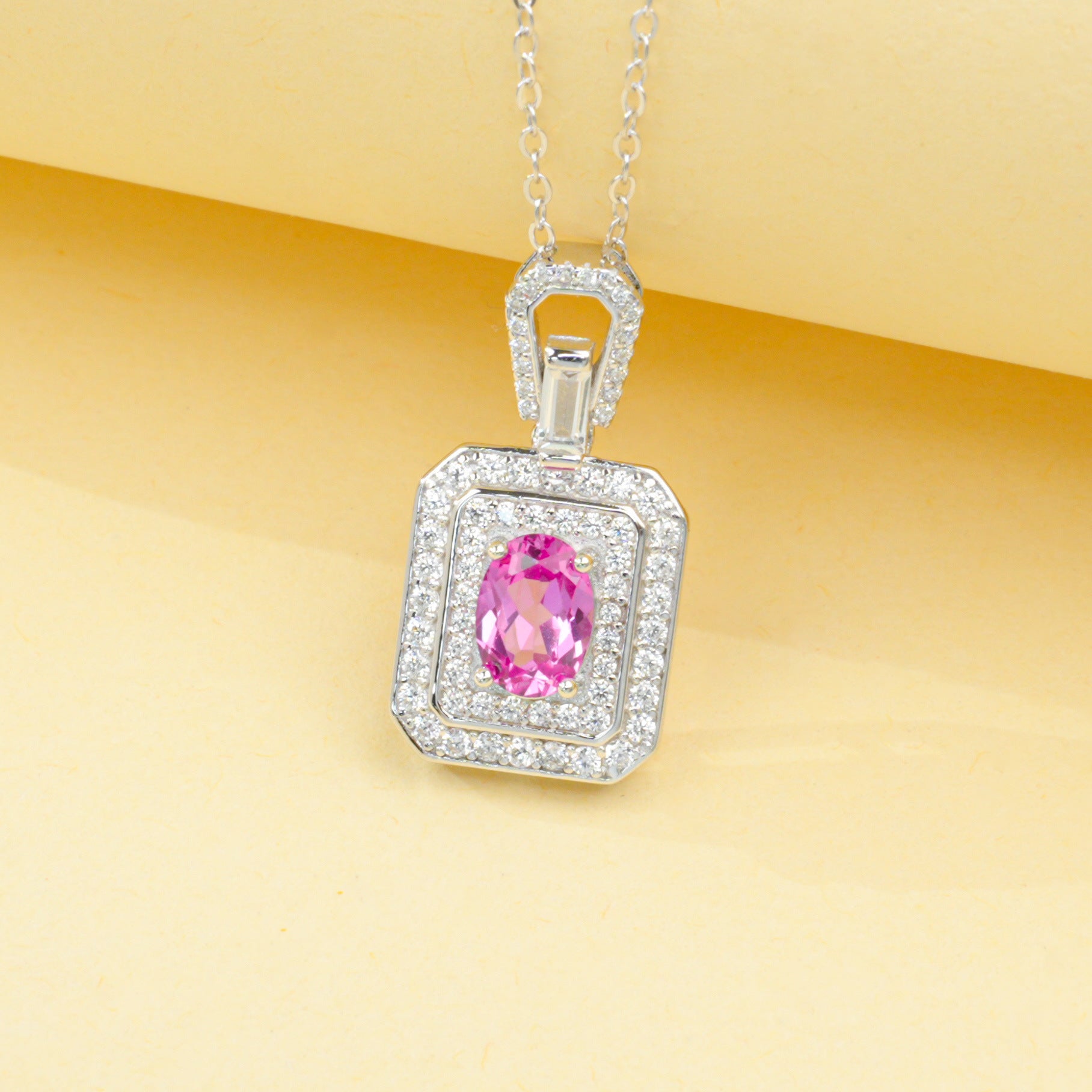 925 Sterling Silver Lab Paraiba Necklace, Vintage Rectangular for Women - Photo 2