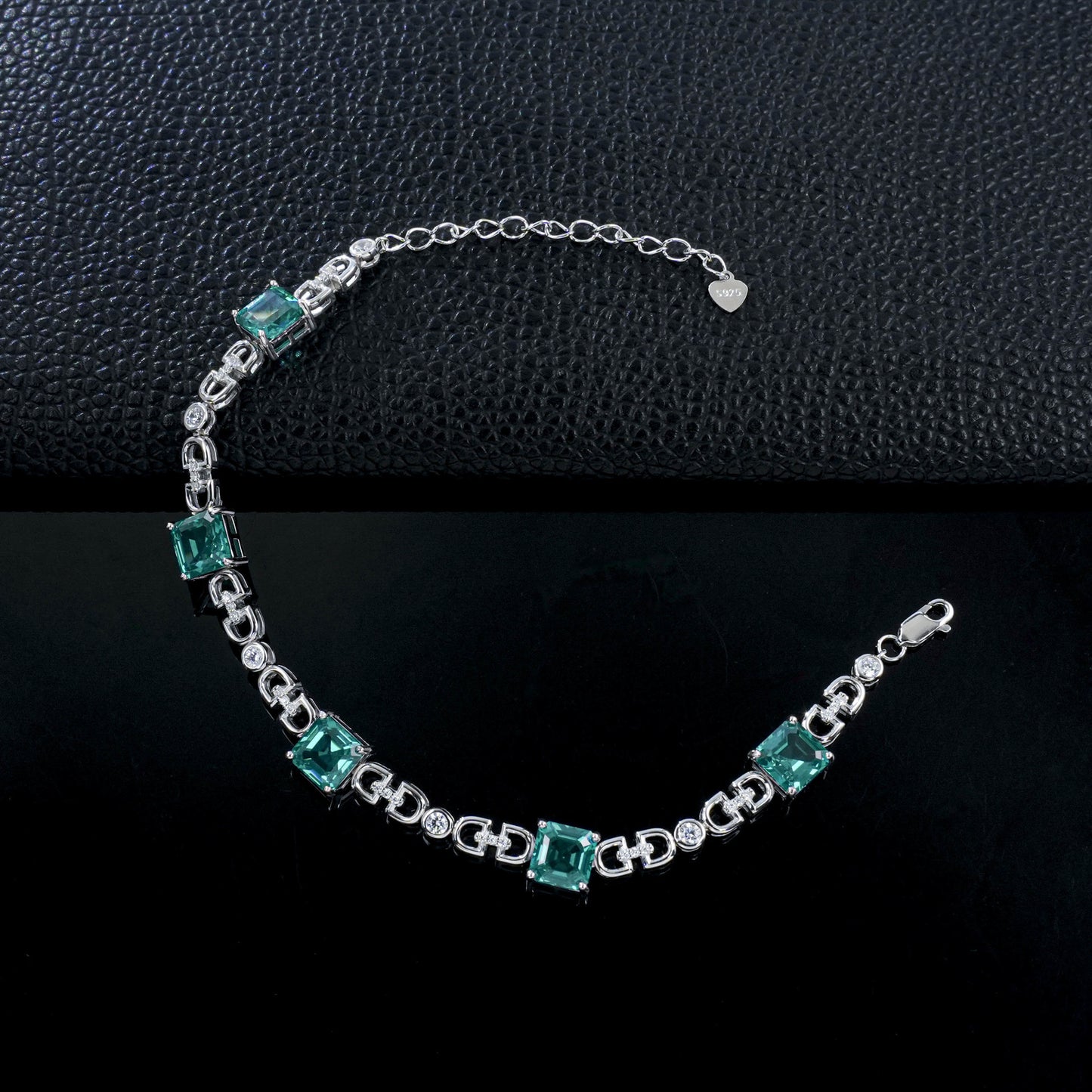 S925 Silver Paraiba Tsavorite Bracelet, Geometric Hollow Chain - Photo 2