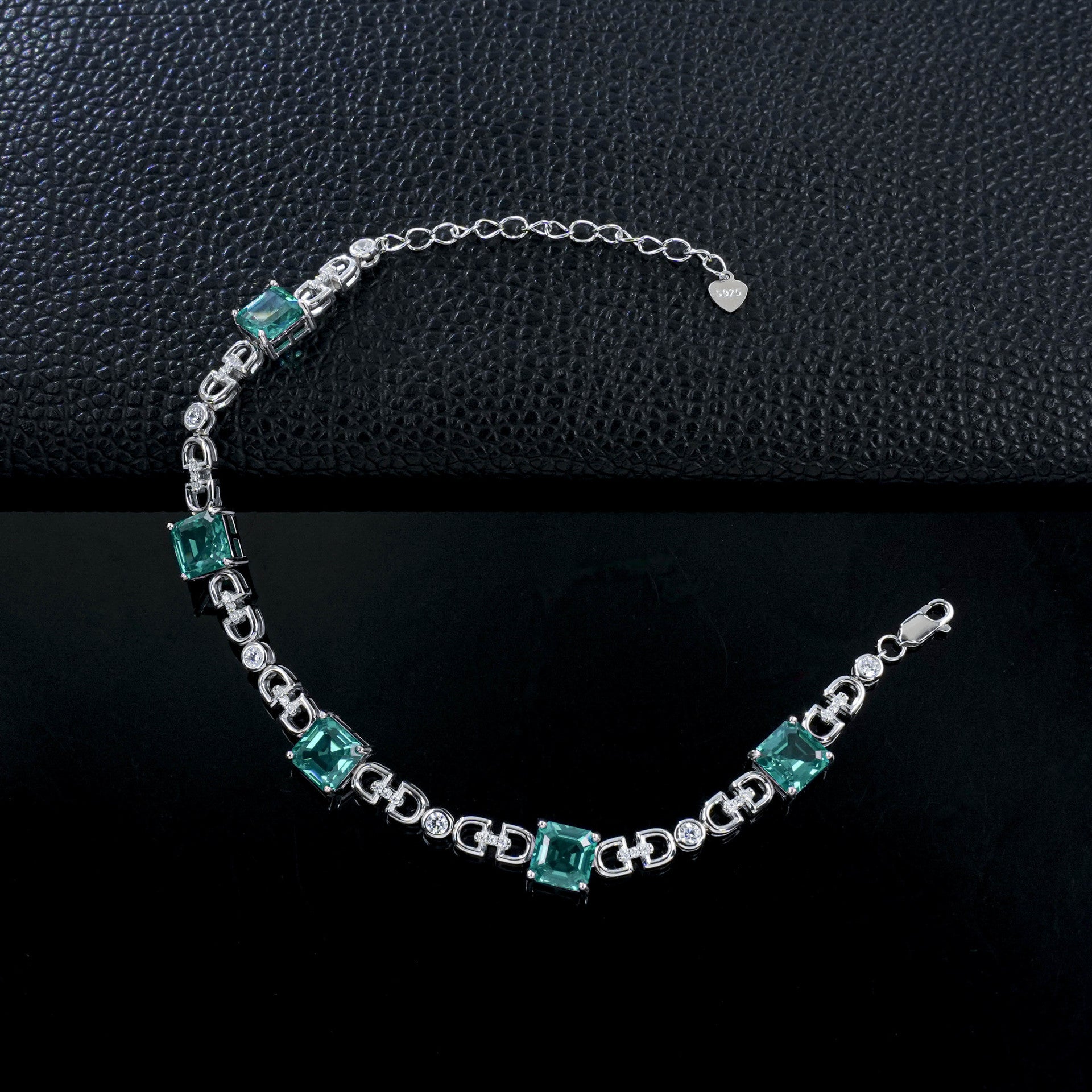 S925 Silver Paraiba Tsavorite Bracelet, Geometric Hollow Chain - Photo 2