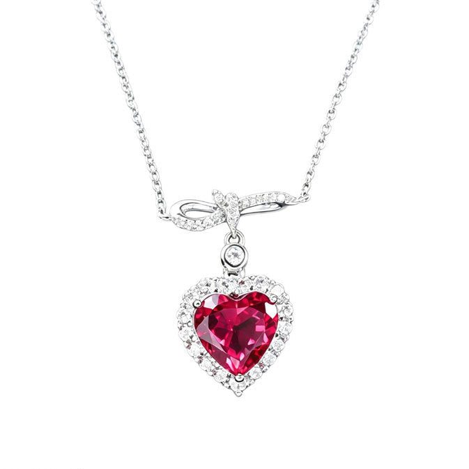 S925 Silver Infinity Symbol Diamond Heart Lab Ruby Halo Necklace, Romantic Valentine - Photo 1