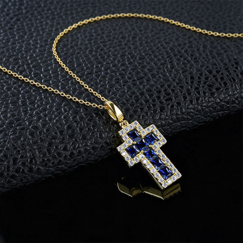 S925 Silver Lab Sapphire Pendant, Diamond Halo Vintage - Photo 4