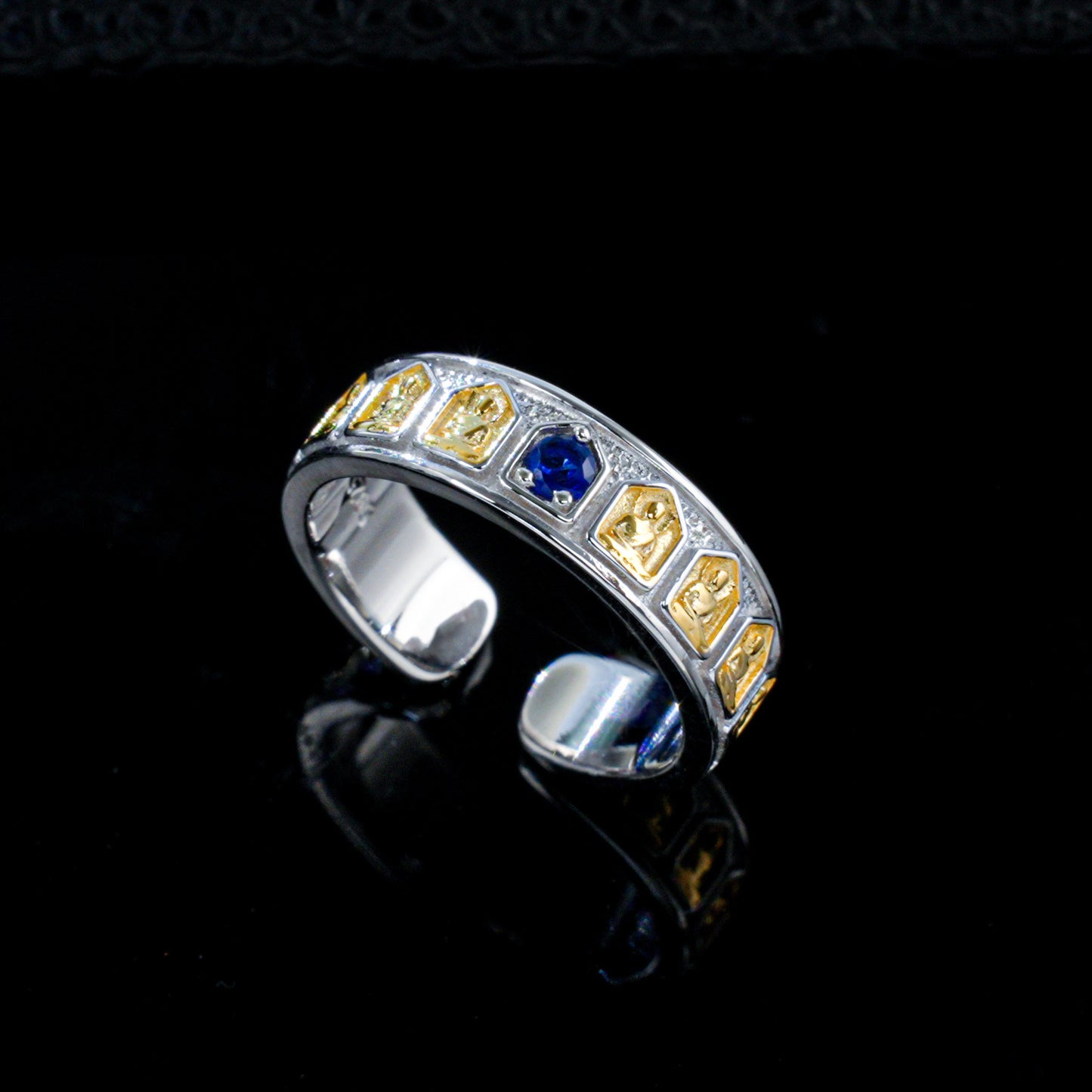 S925 Sterling Silver Lab Sapphire Open Ring, Vintage Versatile - Photo 3