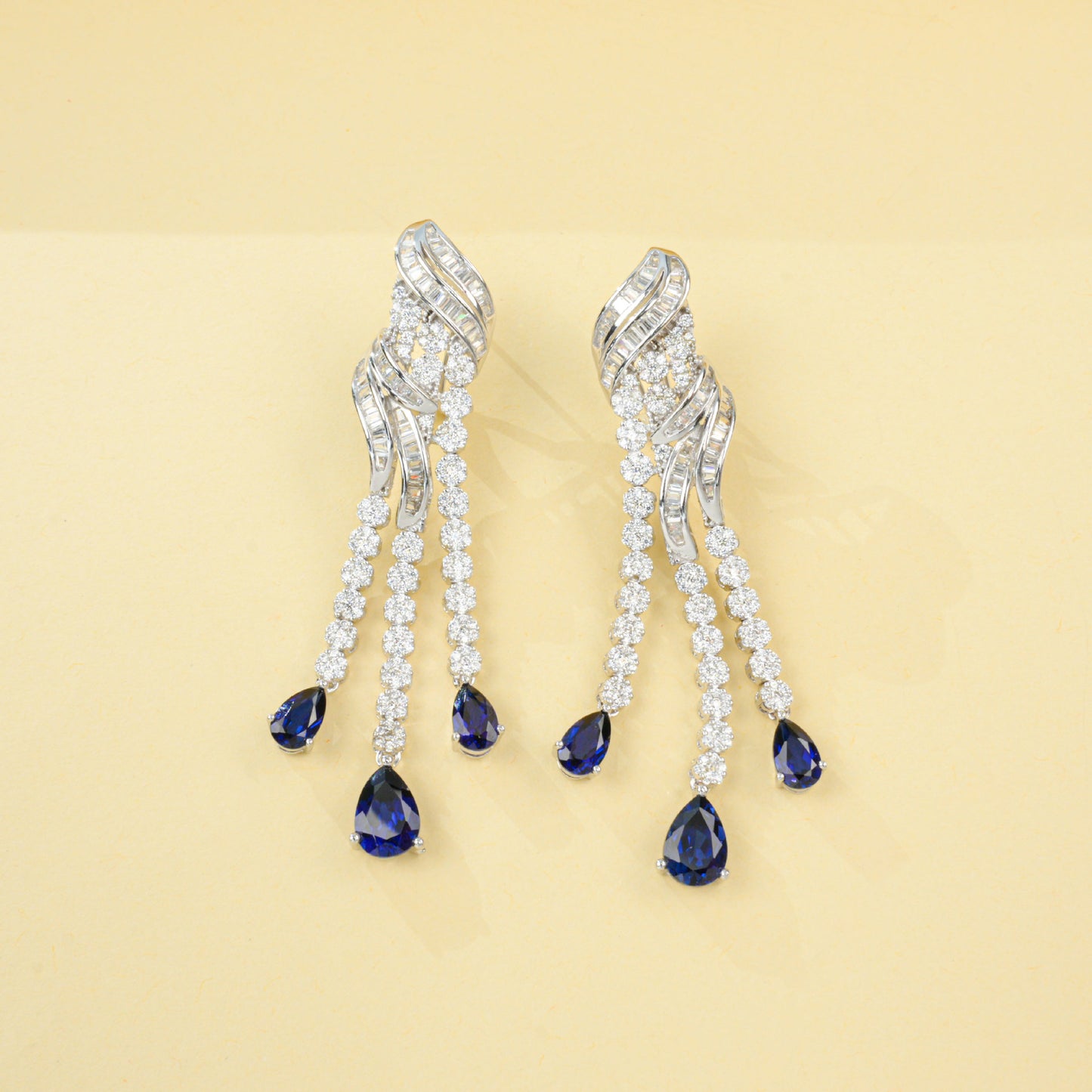 S925 Sterling Silver Lab Sapphire Jewellery Set (Necklace, Bracelet, Ring, Earrings) - Photo 3