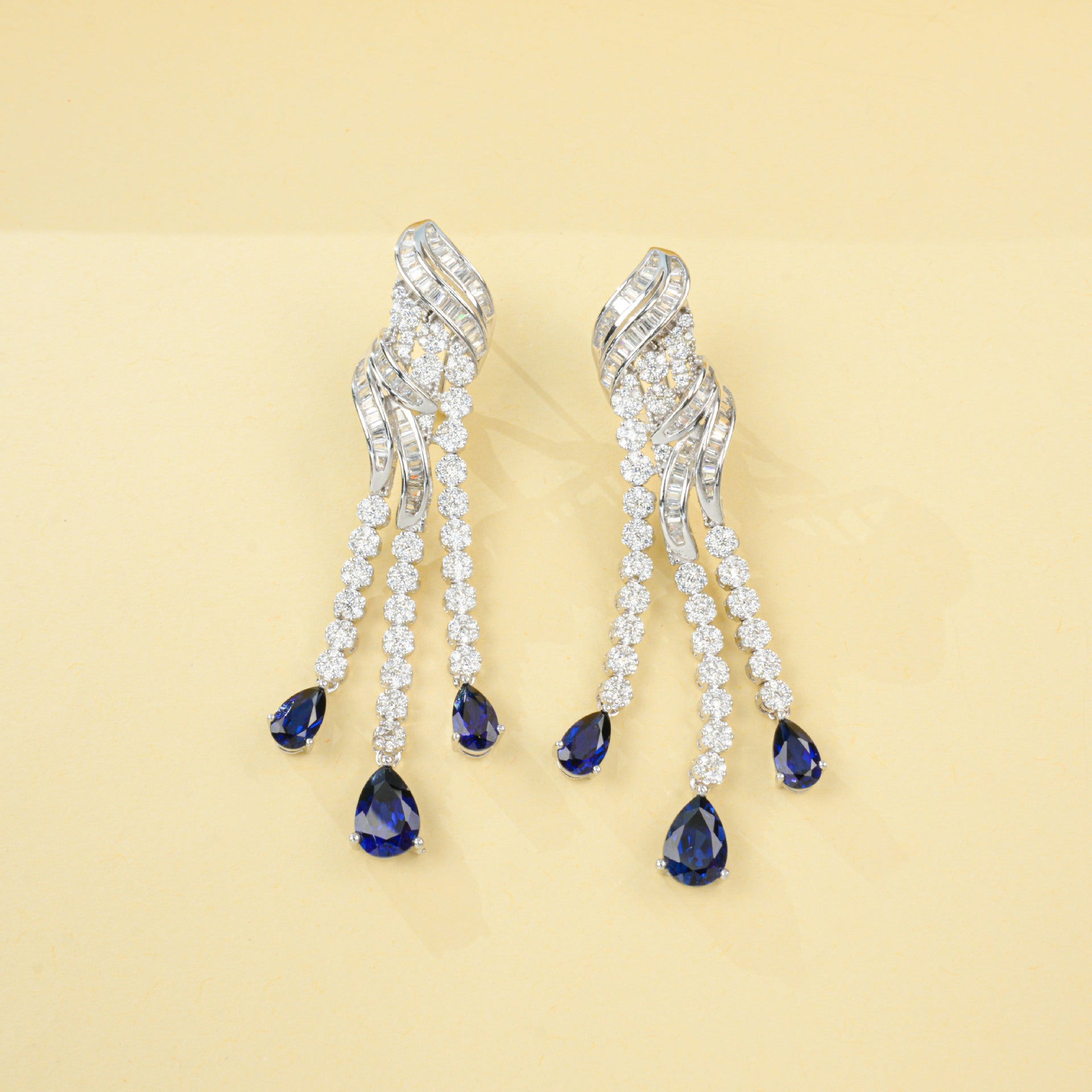 S925 Sterling Silver Lab Sapphire Jewellery Set (Necklace, Bracelet, Ring, Earrings) - Photo 3