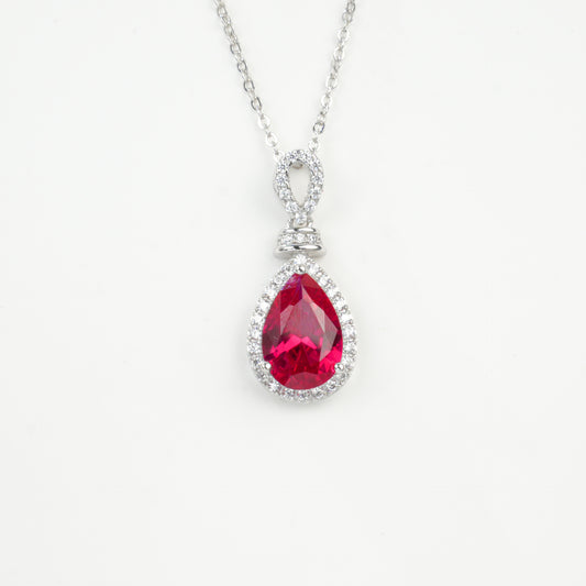 S925 Sterling Silver Lab Ruby Teardrop Pendant Necklace, Premium for Women - Photo 5