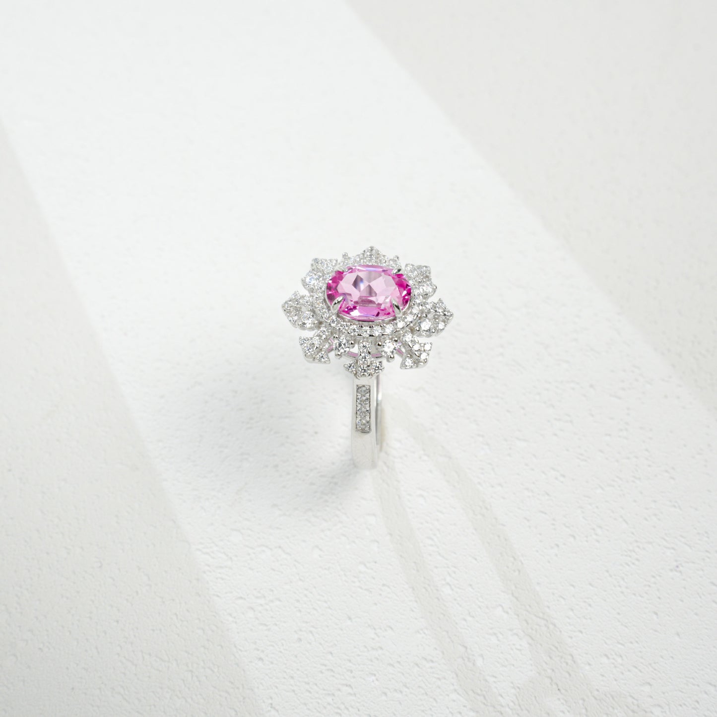 S925 Sterling Silver Lab Gemstone Snowflake Pave Open Ring, Premium Versatile - Photo 2