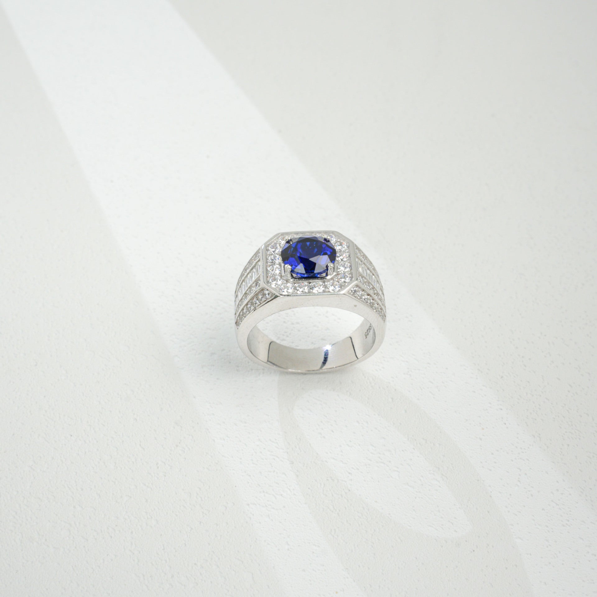 925 Sterling Silver Lab Sapphire Ring, Unisex Versatile - Photo 4