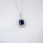 S925 Sterling Silver Lab Royal Blue Square Gemstone Pendant Choker, Premium - Photo 5