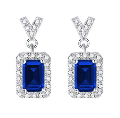 925 Sterling Silver Lab Sapphire Geometric Earrings & Necklace, Vintage Minimalist - Photo 6