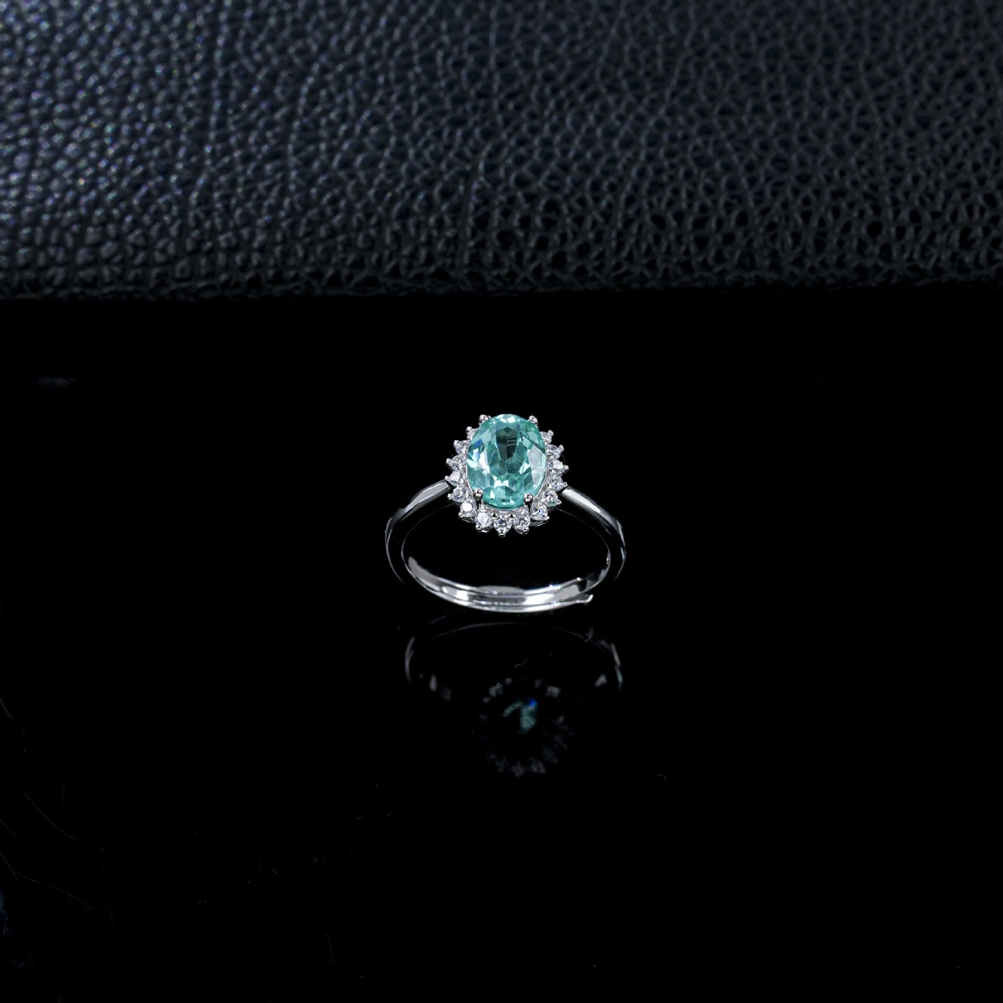 S925 Silver Oval Paraiba Tsavorite Sunflower Multi-Diamond Halo Open Ring - Photo 2