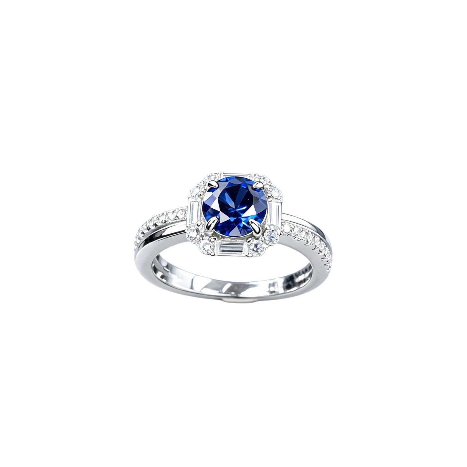 S925 Silver Lab Sapphire Ring Octagonal Step Halo Double-Side Full Diamond, Women's Engagement - Photo 5