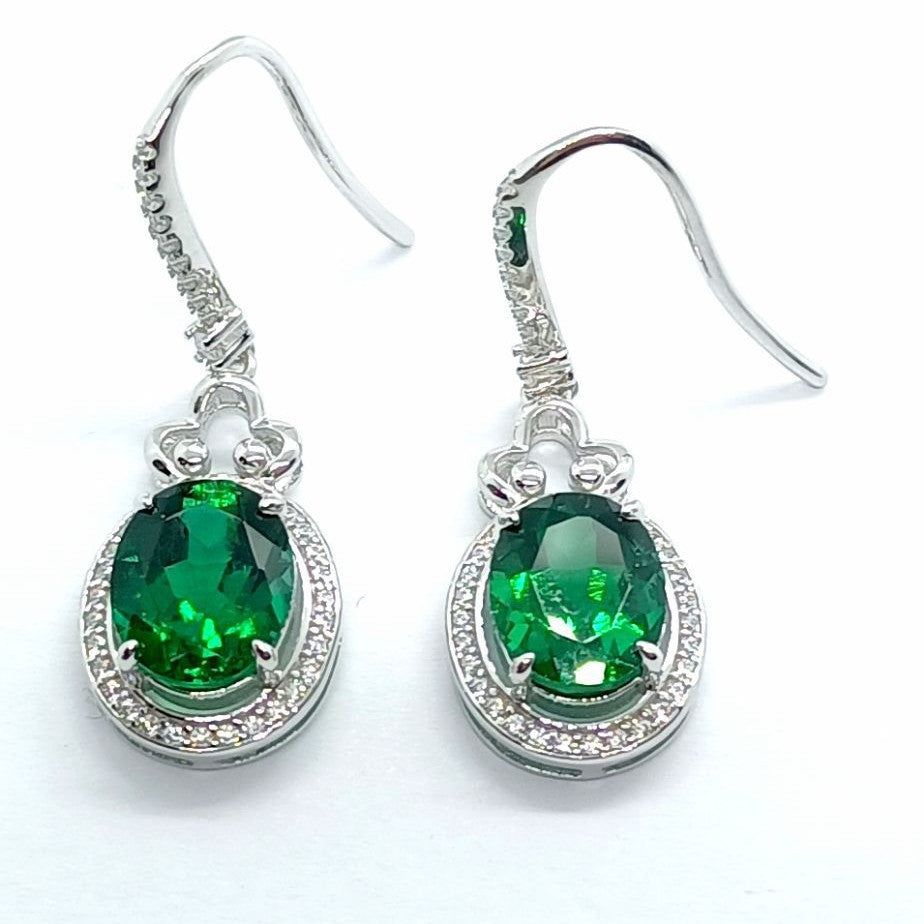 S925 Sterling Silver Lab Emerald Round Earrings, Gown Versatile - Photo 5
