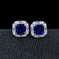 S925 Silver Lab Sapphire Stud Earrings Square Double-Layer Step Diamond Halo, Date Business Evening - Photo 2
