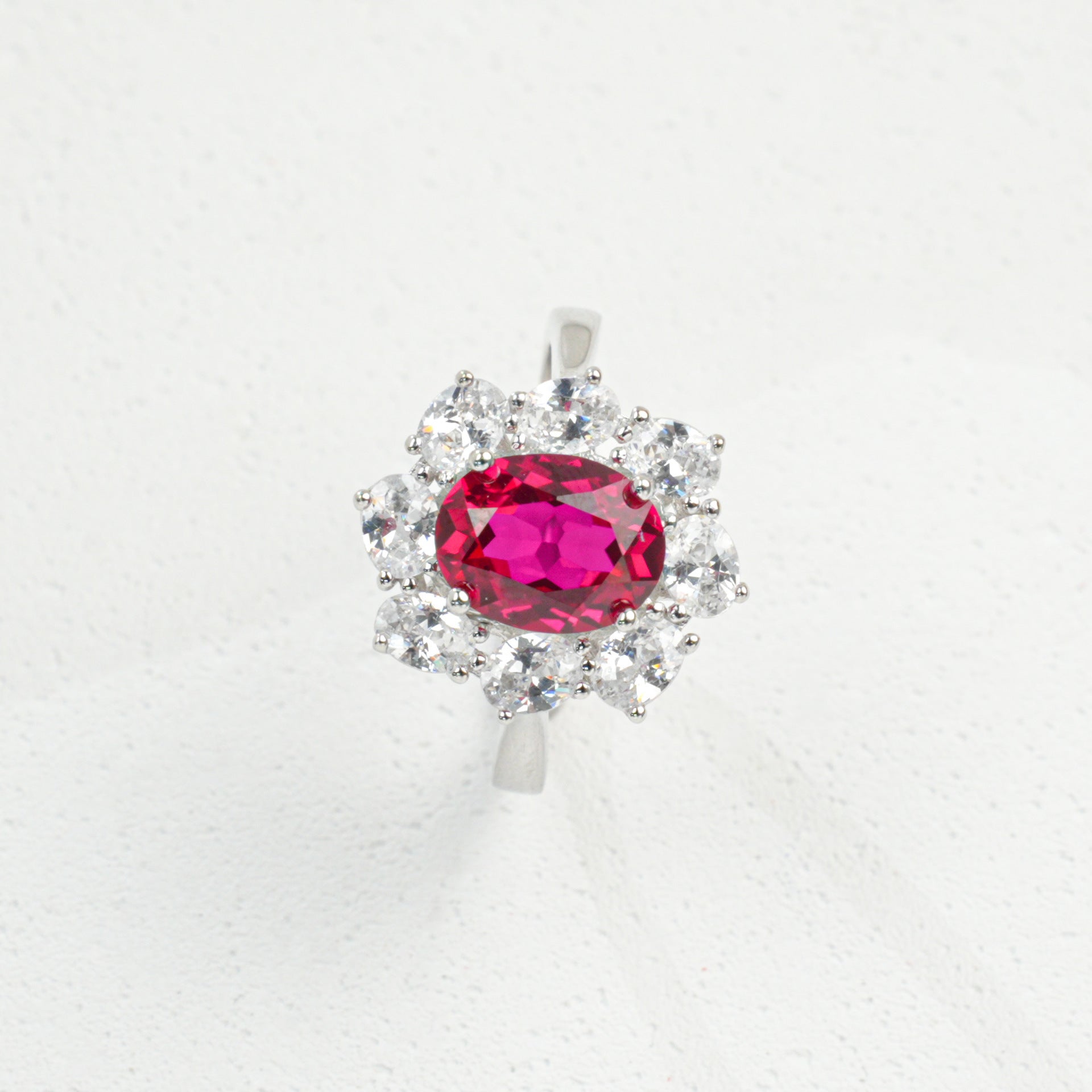 S925 Sterling Silver Lab Ruby Flower Ring for Women, Sparkly Versatile Premium - Photo 5