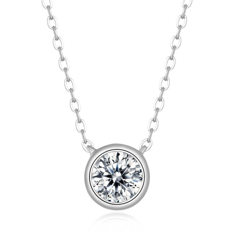 S925 Silver Bezel Solitaire Pendant, Round Simple Versatile - Photo 5