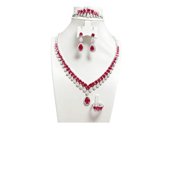 S925 Sterling Silver Lab Pigeon Blood Ruby 4-Piece Jewellery Set, Luxurious Premium for Women - Photo 5