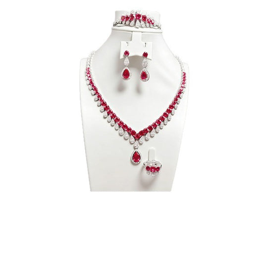 S925 Sterling Silver Lab Pigeon Blood Ruby 4-Piece Jewellery Set, Luxurious Premium for Women - Photo 5