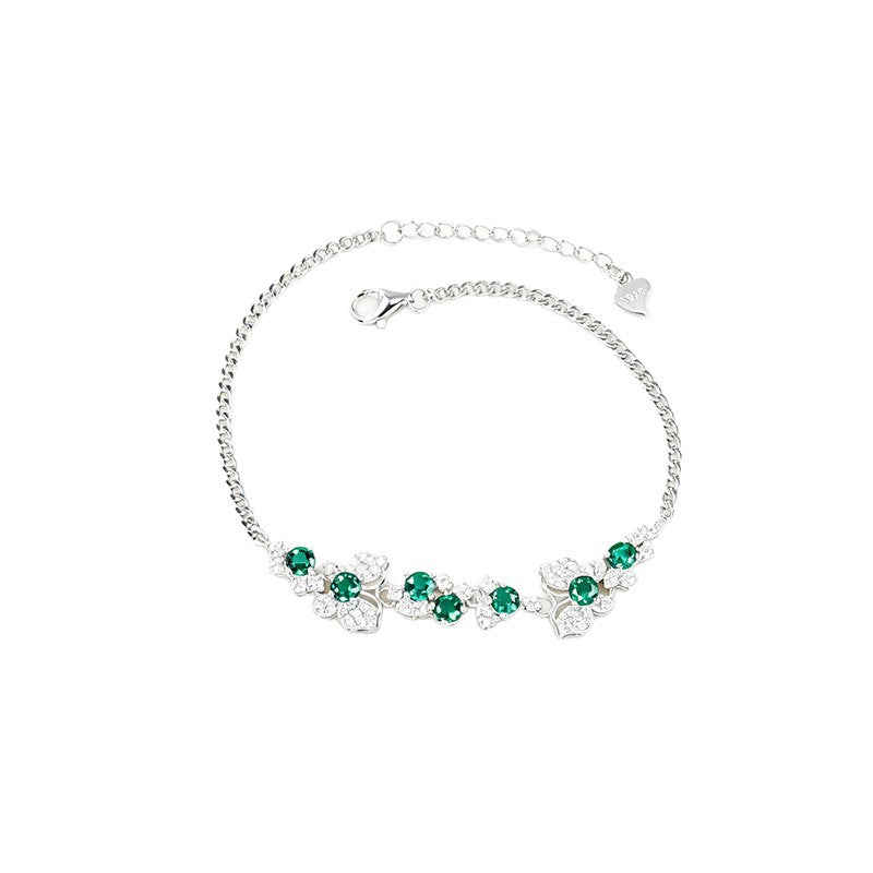 S925 Silver Floral Emerald Bracelet, Vintage Evening Wedding - Photo 5