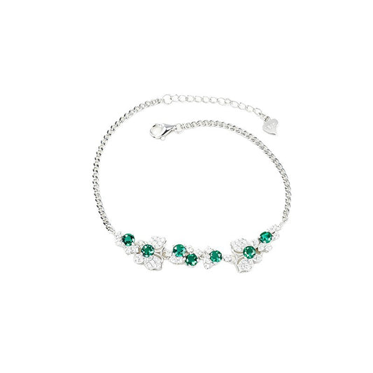S925 Silver Floral Emerald Bracelet, Vintage Evening Wedding - Photo 5