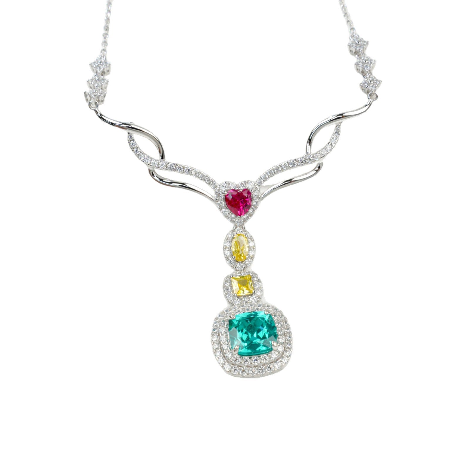 S925 Sterling Silver Emerald-Cut Gemstone Micro-Pave Pendant Choker Necklace, Versatile - Photo 5